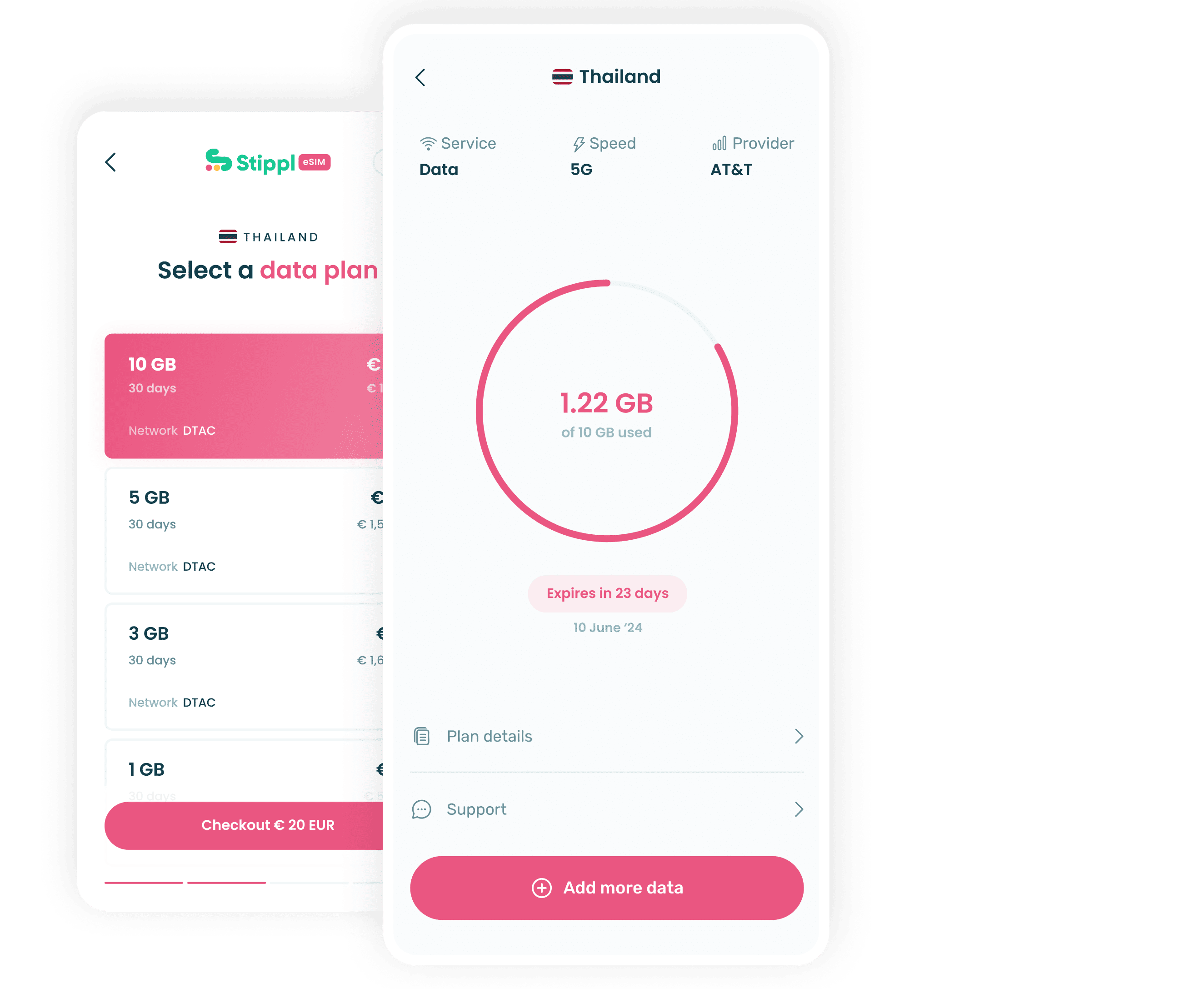 Stippl travel eSIM showing available data plans and usage overview
